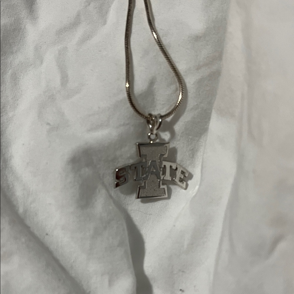 Silver IA Iowa State Pendant Necklace Sterling